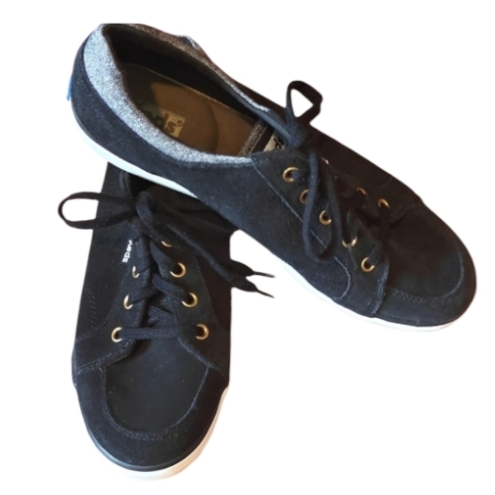 :8.5: Keds Womens Black Suede Lace up Sneakers.